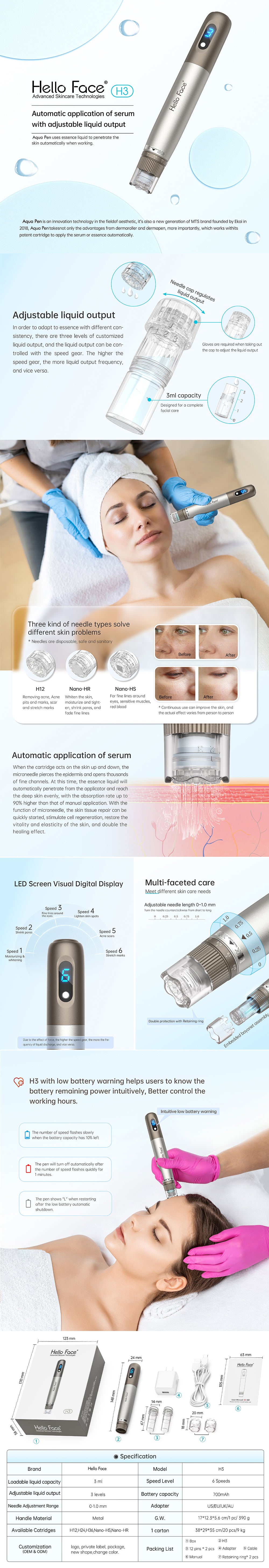 Hello Face New Arrival Injector Hydra Pen H3 for Facial Lifting