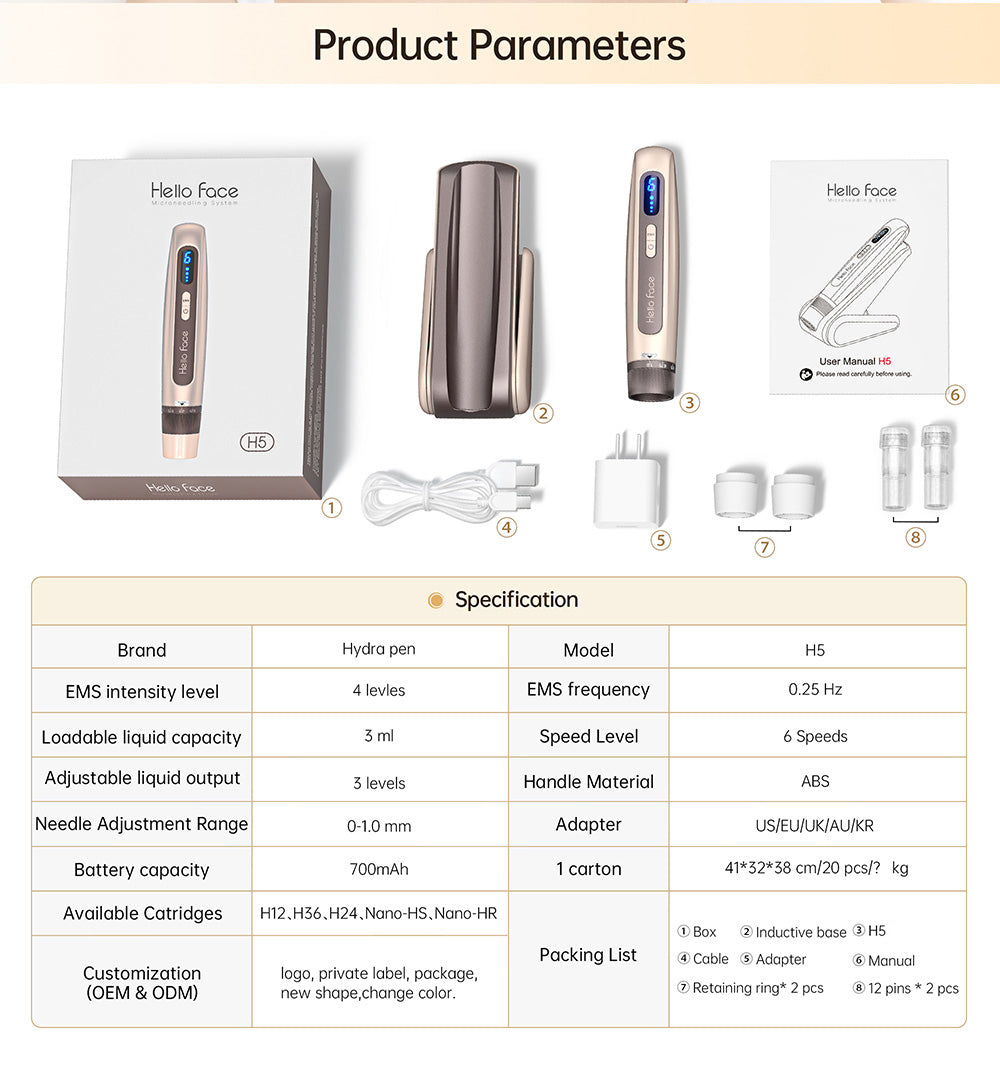 Newest Hydra.Pen H5 Pen With Serum Container Hydra Mesotherapy Serum Applicator Derma Microneedling Pen
